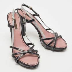 Pre Owned Louis Vuitton Black/Pale Blue Leather Strappy Slingback Sandals Size 37.5