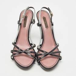 Pre Owned Louis Vuitton Black/Pale Blue Leather Strappy Slingback Sandals Size 37.5