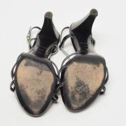 Pre Owned Louis Vuitton Black/Pale Blue Leather Strappy Slingback Sandals Size 37.5