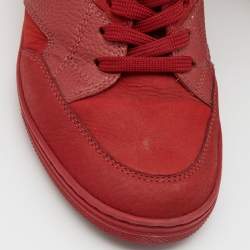 Louis Vuitton Red Monogram Suede and Leather High Top Sneakers Size 36.5