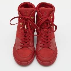 Louis Vuitton Red Monogram Suede and Leather High Top Sneakers Size 36.5