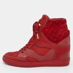 Louis Vuitton Red Leather and Suede Cliff Top Sneakers Size 39.5