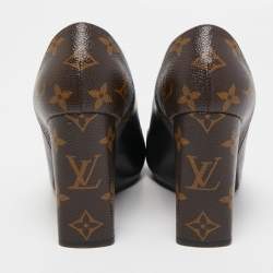 Pre Owned Louis Vuitton Black/Brown Leather and Monogram Canvas Matchmaker Pumps Size 37.5