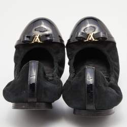 Louis Vuitton Black Suede and Patent Leather Elba Scrunch Ballet Flats Size 36.5