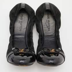 Louis Vuitton Black Suede and Patent Leather Elba Scrunch Ballet Flats Size 36.5