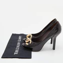 Pre Owned Louis Vuitton Amarante Monogram Vernis Claudia Peep Toe Pumps Size 38.5