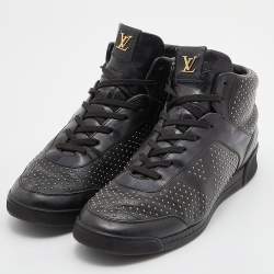 Louis Vuitton Black Leather Studded Lace Up Sneakers Size 37.5