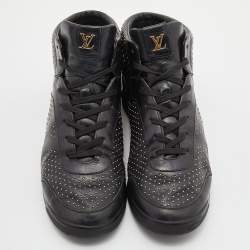 Louis Vuitton Black Leather Studded Lace Up Sneakers Size 37.5