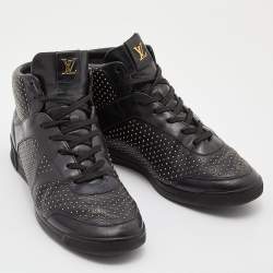 Louis Vuitton Black Leather Studded Lace Up Sneakers Size 37.5