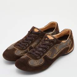 Louis Vuitton Brown Monogram Canvas and Suede Energie Low Top Sneakers Size 38.5