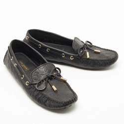 Pre Owned Louis Vuitton Black Embossed Leather Gloria Loafers Size 36