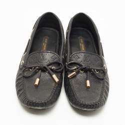 Pre Owned Louis Vuitton Black Embossed Leather Gloria Loafers Size 36