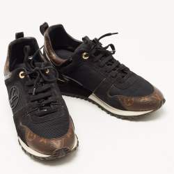 Louis Vuitton Black Leather and Monogram Canvas Run Away Low Top Sneakers Size 41