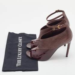 Pre Owned Louis Vuitton Bordeaux Epi Leather and Patent Open Toe Ankle Strap Booties Size 38