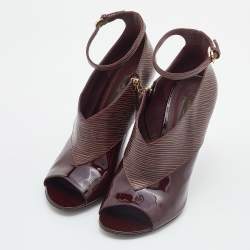 Pre Owned Louis Vuitton Bordeaux Epi Leather and Patent Open Toe Ankle Strap Booties Size 38