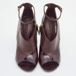 Pre Owned Louis Vuitton Bordeaux Epi Leather and Patent Open Toe Ankle Strap Booties Size 38
