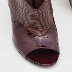 Pre Owned Louis Vuitton Bordeaux Epi Leather and Patent Open Toe Ankle Strap Booties Size 38