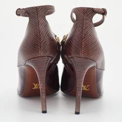 Pre Owned Louis Vuitton Bordeaux Epi Leather and Patent Open Toe Ankle Strap Booties Size 38