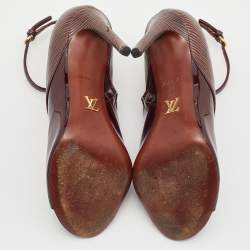 Pre Owned Louis Vuitton Bordeaux Epi Leather and Patent Open Toe Ankle Strap Booties Size 38