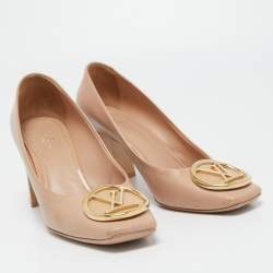 Pre Owned Louis Vuitton Beige Leather and Patent Madeleine Block Heel Pumps Size 39