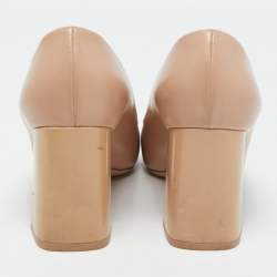 Pre Owned Louis Vuitton Beige Leather and Patent Madeleine Block Heel Pumps Size 39