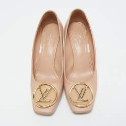 Pre Owned Louis Vuitton Beige Leather and Patent Madeleine Block Heel Pumps Size 39