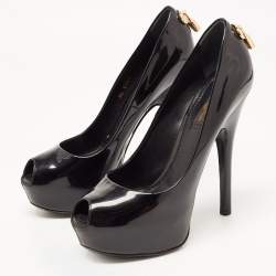 Pre Owned Louis Vuitton Black Patent Leather Lock It Pumps Size 38.5