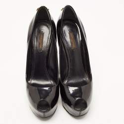 Pre Owned Louis Vuitton Black Patent Leather Lock It Pumps Size 38.5