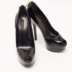 Pre Owned Louis Vuitton Black Patent Leather Lock It Pumps Size 38.5
