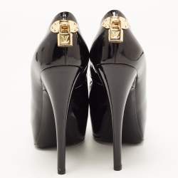 Pre Owned Louis Vuitton Black Patent Leather Lock It Pumps Size 38.5