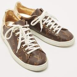 Louis Vuitton Gold Coated Canvas and Patent Leather Frontrow Sneakers Size 37