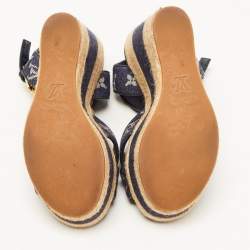 Louis Vuitton Blue Denim Formentera  Ankle Strap Platform Wedge Sandals Size 36