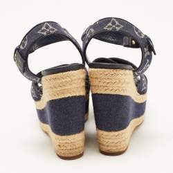 Louis Vuitton Blue Denim Formentera  Ankle Strap Platform Wedge Sandals Size 36
