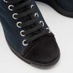 Louis Vuitton Blue/Black Canvas and Monogram Suede Millenium Wedge Sneakers Size 36.5