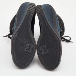 Louis Vuitton Blue/Black Canvas and Monogram Suede Millenium Wedge Sneakers Size 36.5