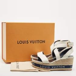 Louis Vuitton White Leather Wedge Ankle Sandals Size 41