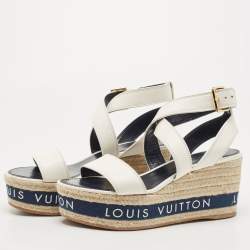 Louis Vuitton White Leather Wedge Ankle Sandals Size 41
