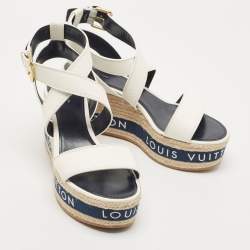 Louis Vuitton White Leather Wedge Ankle Sandals Size 41