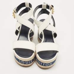 Louis Vuitton White Leather Wedge Ankle Sandals Size 41