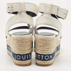 Louis Vuitton White Leather Wedge Ankle Sandals Size 41