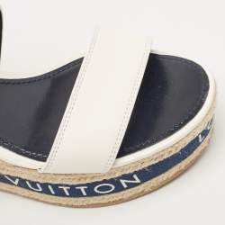 Louis Vuitton White Leather Wedge Ankle Sandals Size 41