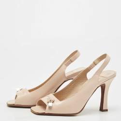 Pre Owned Louis Vuitton Beige Leather Slingback Peep Toe Pumps Size 36   