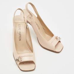 Pre Owned Louis Vuitton Beige Leather Slingback Peep Toe Pumps Size 36   