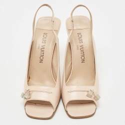 Pre Owned Louis Vuitton Beige Leather Slingback Peep Toe Pumps Size 36   