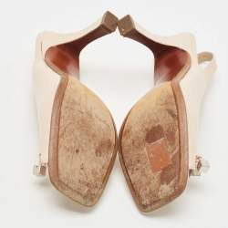 Pre Owned Louis Vuitton Beige Leather Slingback Peep Toe Pumps Size 36   