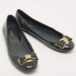 Louis Vuitton Dark Green Patent Leather Ballet Flats Size 38.5