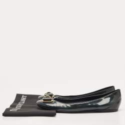 Louis Vuitton Dark Green Patent Leather Ballet Flats Size 38.5