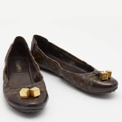 Louis Vuitton Brown Monogram Canvas and Leather Cap Toe Dice Ballet Flats Size 39