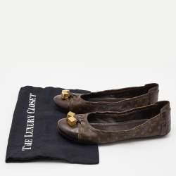 Louis Vuitton Brown Monogram Canvas and Leather Cap Toe Dice Ballet Flats Size 39