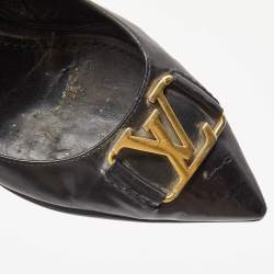 Pre Owned Louis Vuitton Black Leather Logo Pointed Toe Pumps Size 38